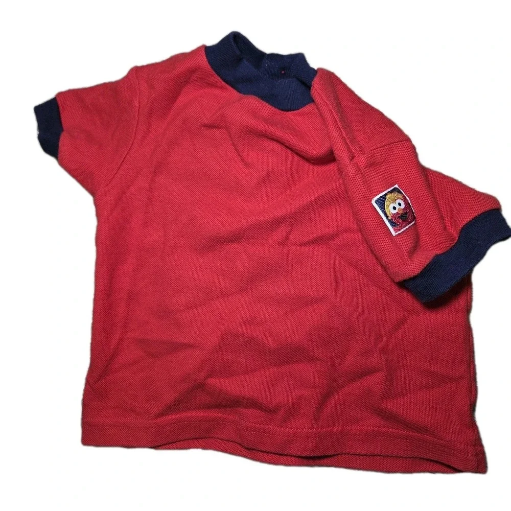 Vintage Sesame Street Red Polo Shirt Elmo Patch On Shoulder Toddler Kids Size 2T